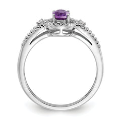 Sterling Silver Rhodium-plated Amethyst & Diam. Ring