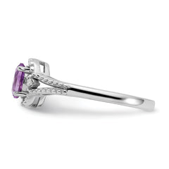 Sterling Silver Rhodium-plated Amethyst & Diam. Ring