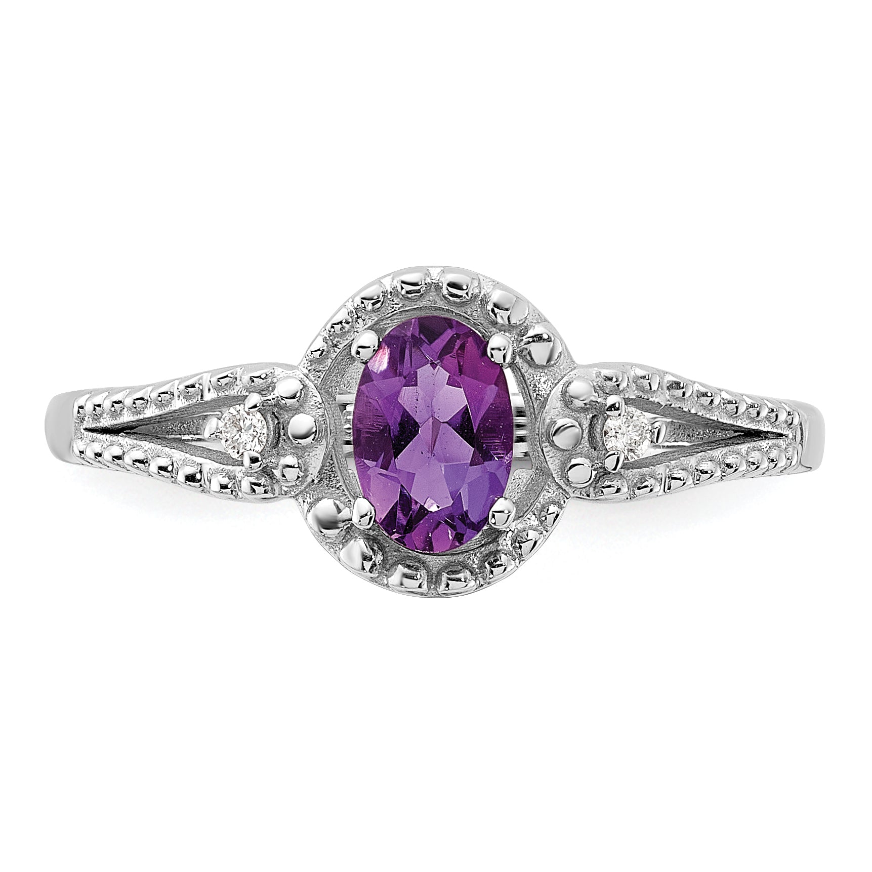 Sterling Silver Rhodium-plated Amethyst & Diam. Ring
