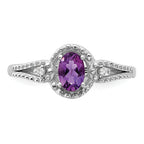 Sterling Silver Rhodium-plated Amethyst & Diam. Ring