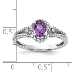 Sterling Silver Rhodium-plated Amethyst & Diam. Ring