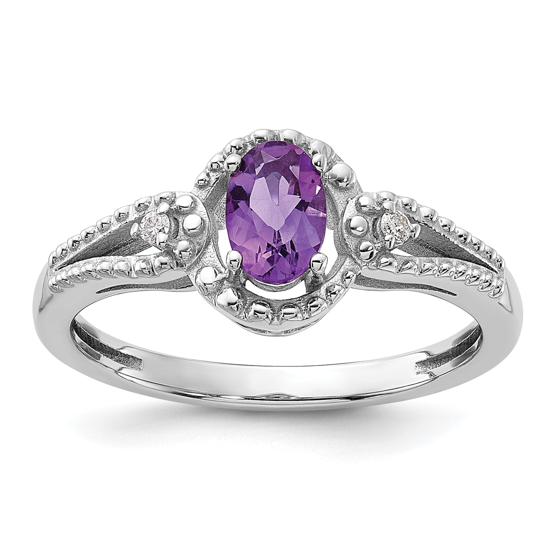 Sterling Silver Rhodium-plated Amethyst & Diam. Ring Main image
