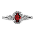 Sterling Silver Rhodium-plated Garnet & Diam. Ring