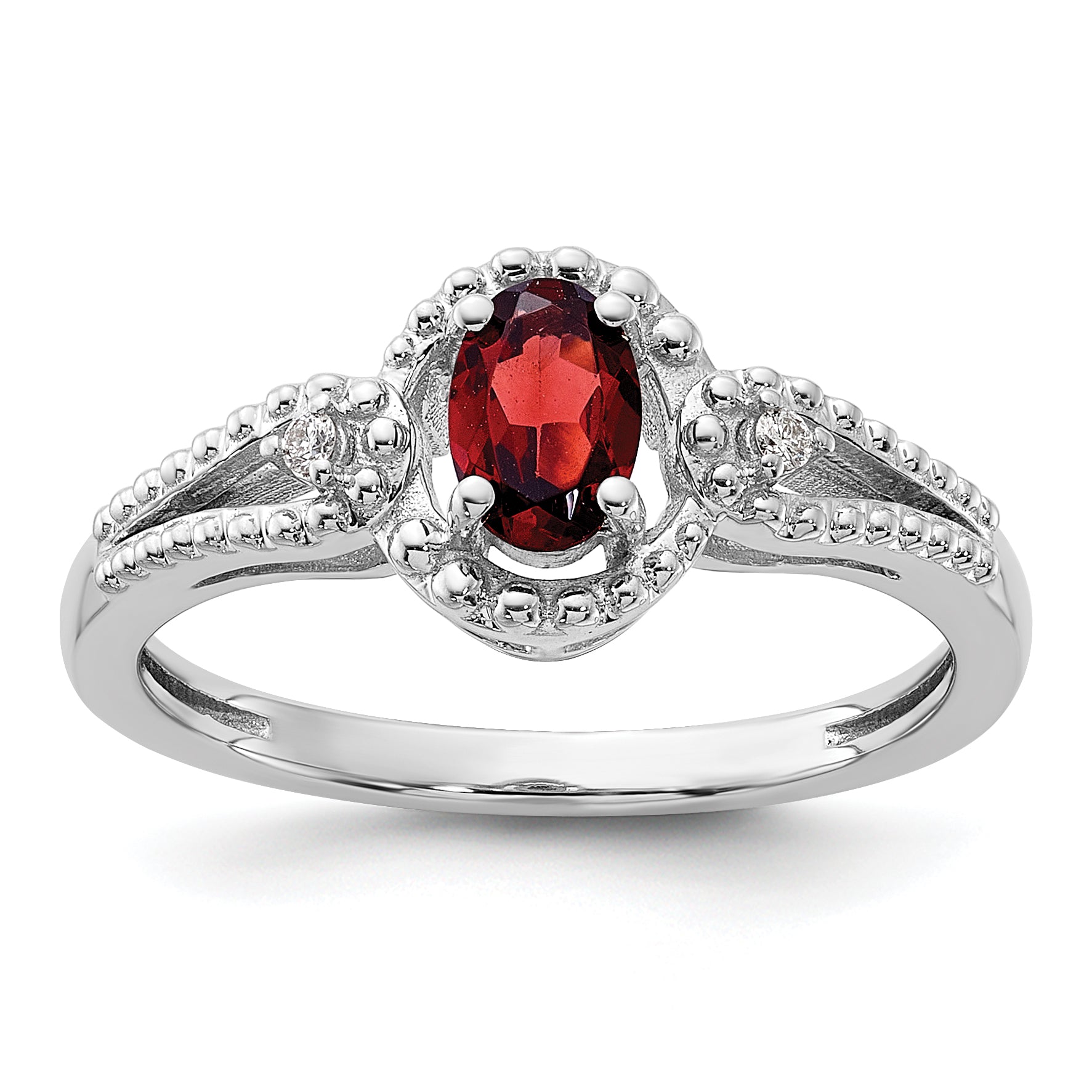 Sterling Silver Rhodium-plated Garnet & Diam. Ring Main image
