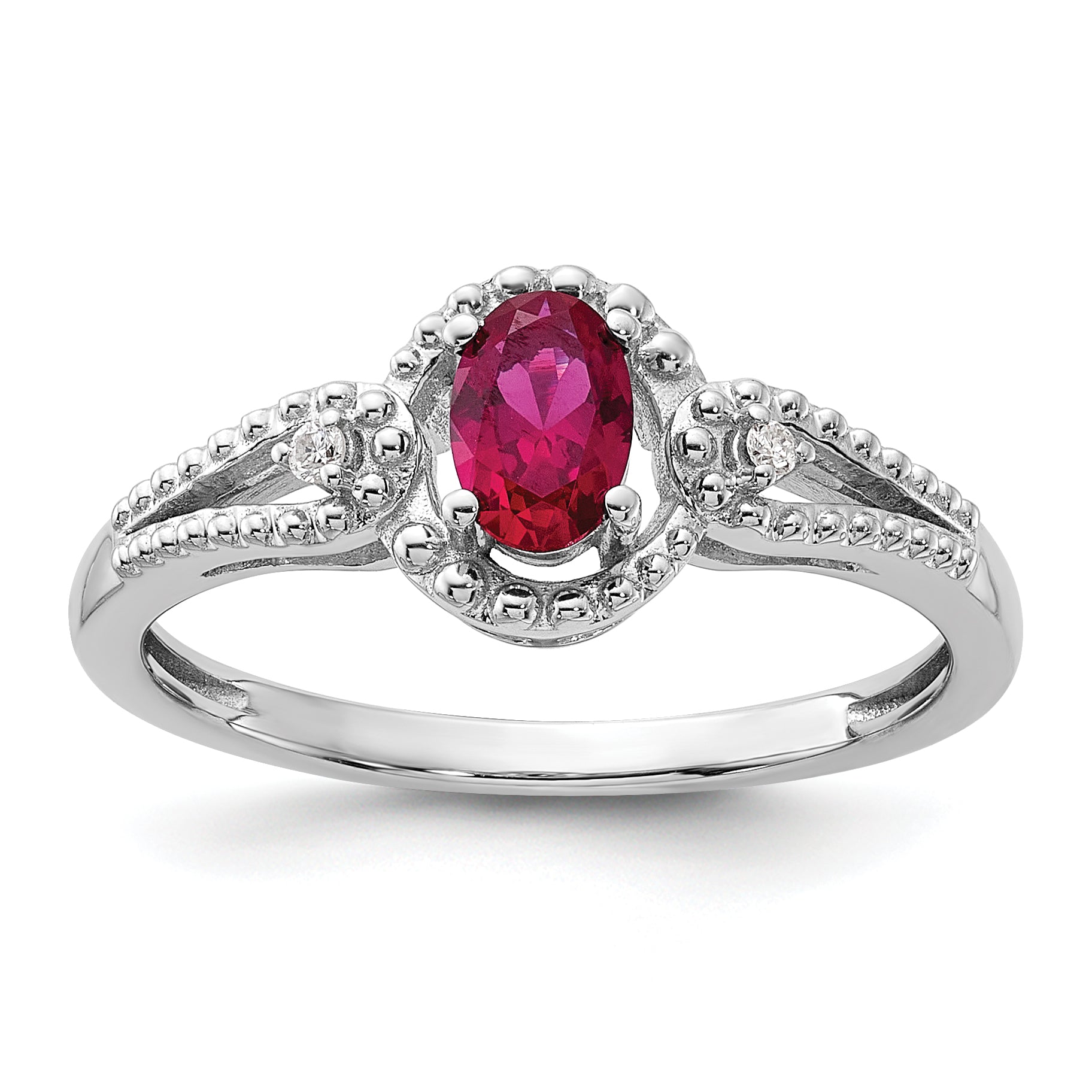 Sterling Silver Rhodium-plated Created Ruby & Diam. Ring Main image