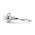 Sterling Silver Rhodium-plated FW Cultured Pearl & Diam. Ring