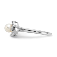 Sterling Silver Rhodium-plated FW Cultured Pearl & Diam. Ring