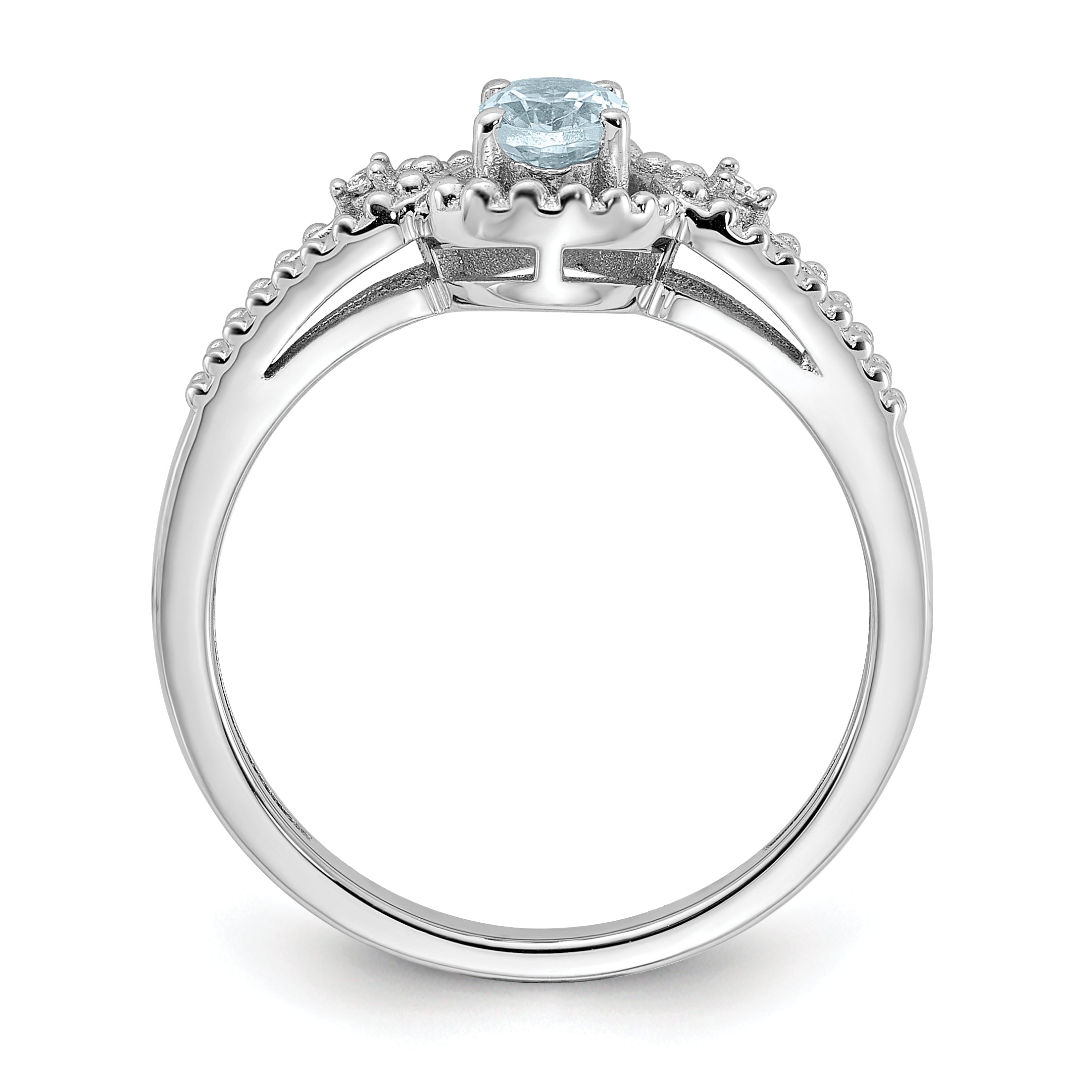 Sterling Silver Rhodium-Plated Aquamarine & Diamond Ring Secondary image