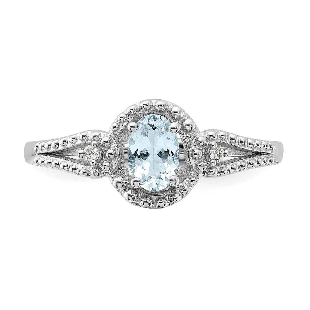 Sterling Silver Rhodium-plated Aquamarine & Diam. Ring