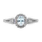 Sterling Silver Rhodium-plated Aquamarine & Diam. Ring