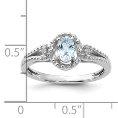 Sterling Silver Rhodium-plated Aquamarine & Diam. Ring