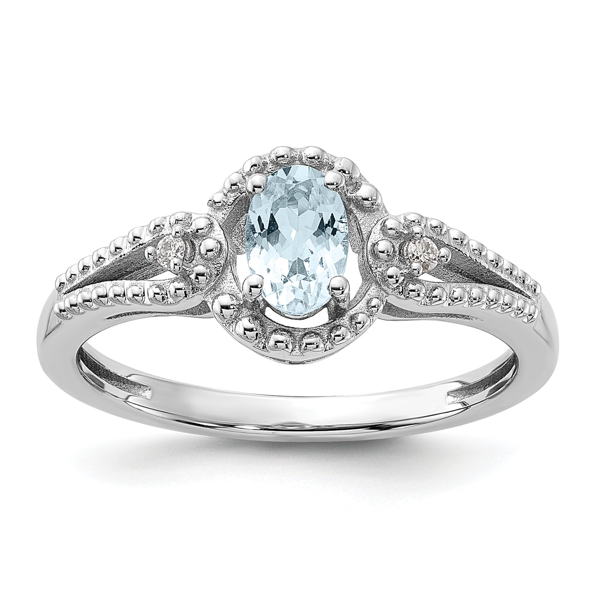 Sterling Silver Rhodium-plated Aquamarine & Diam. Ring
