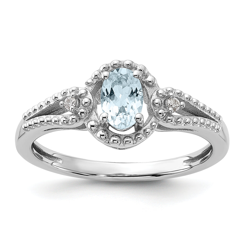 Sterling Silver Rhodium-plated Aquamarine & Diam. Ring