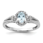 Sterling Silver Rhodium-plated Aquamarine & Diam. Ring