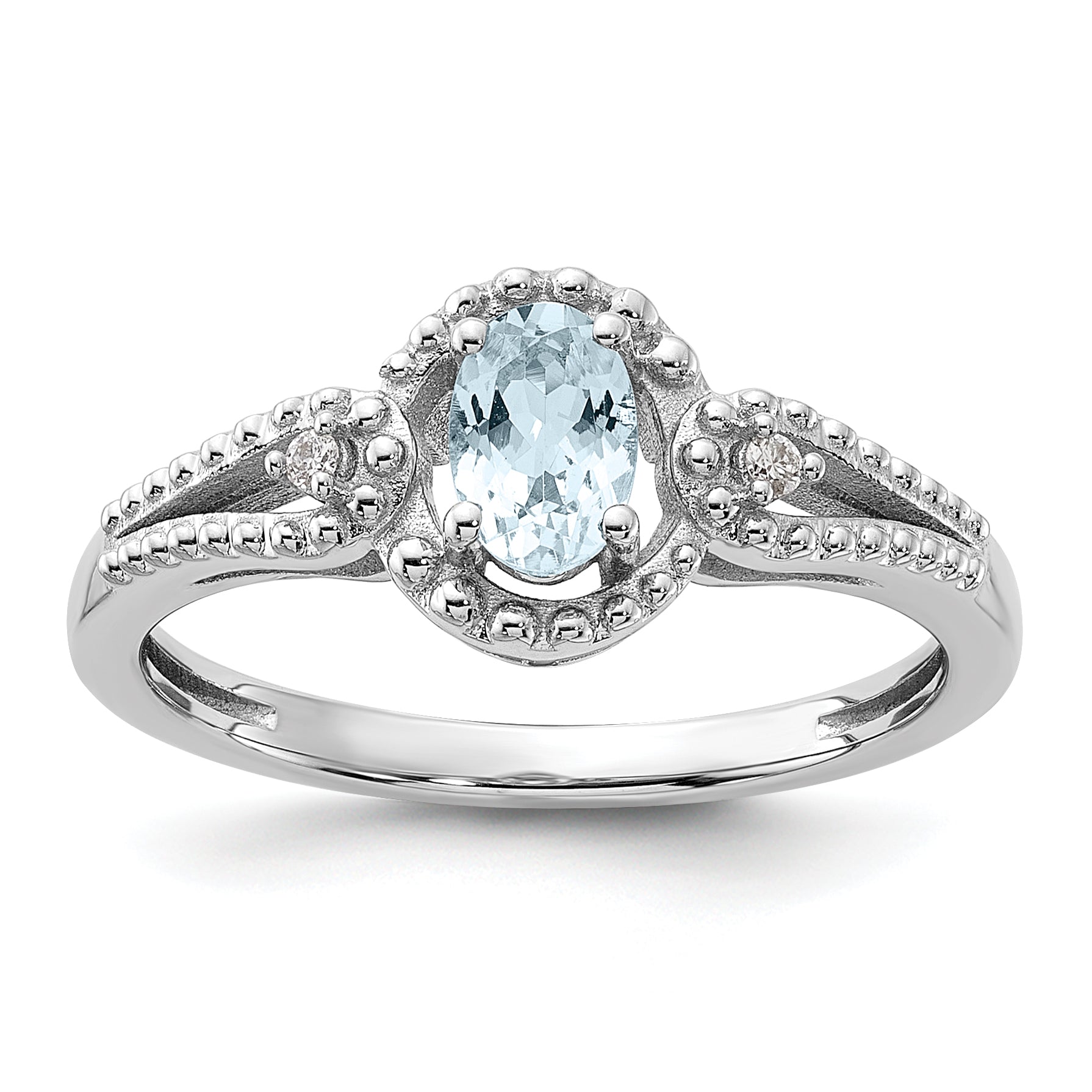 Sterling Silver Rhodium-plated Aquamarine & Diam. Ring
