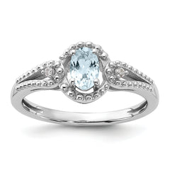 Sterling Silver Rhodium-plated Aquamarine & Diam. Ring