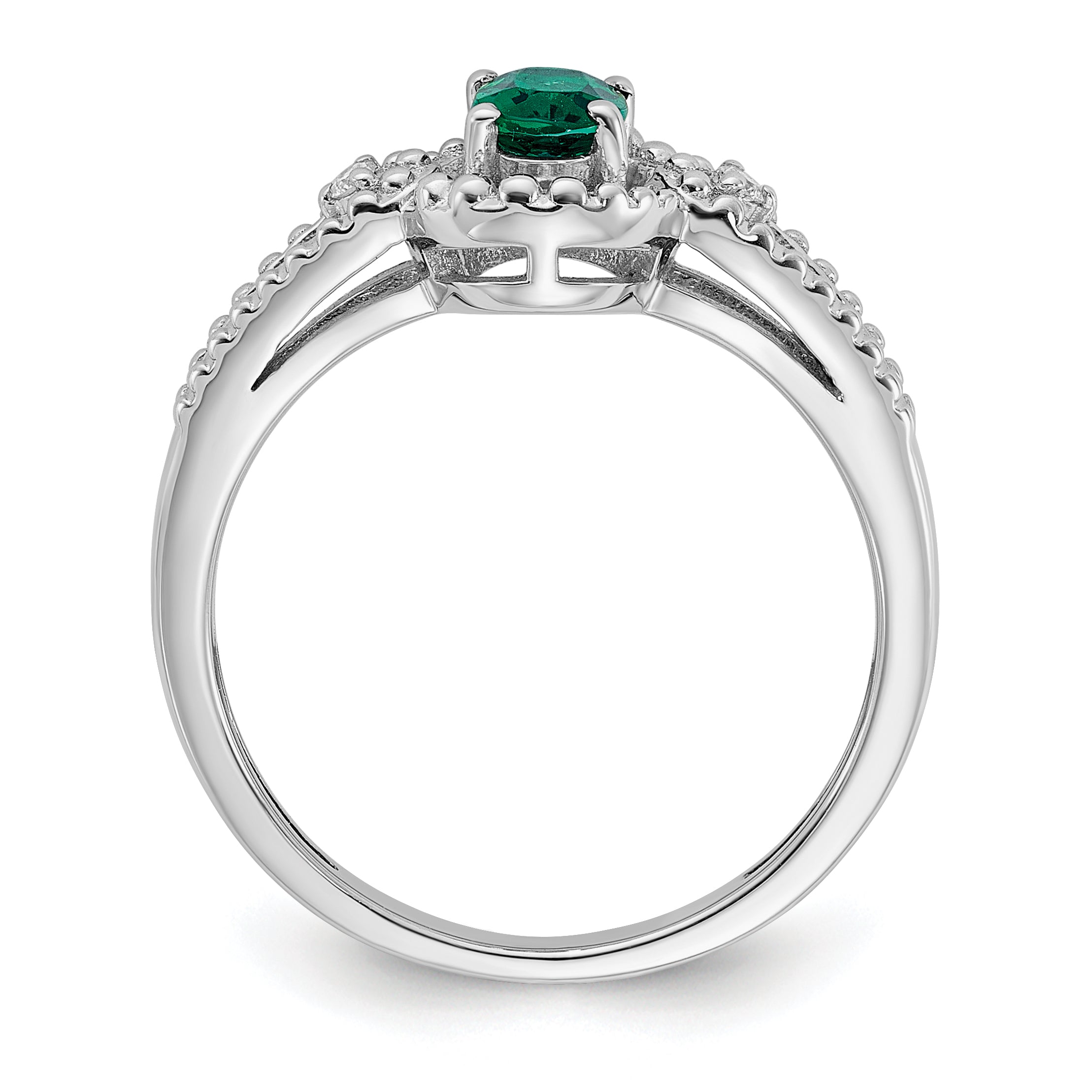 Sterling Silver Rhodium-Plated Created Emerald & Diamond Ring Secondary image