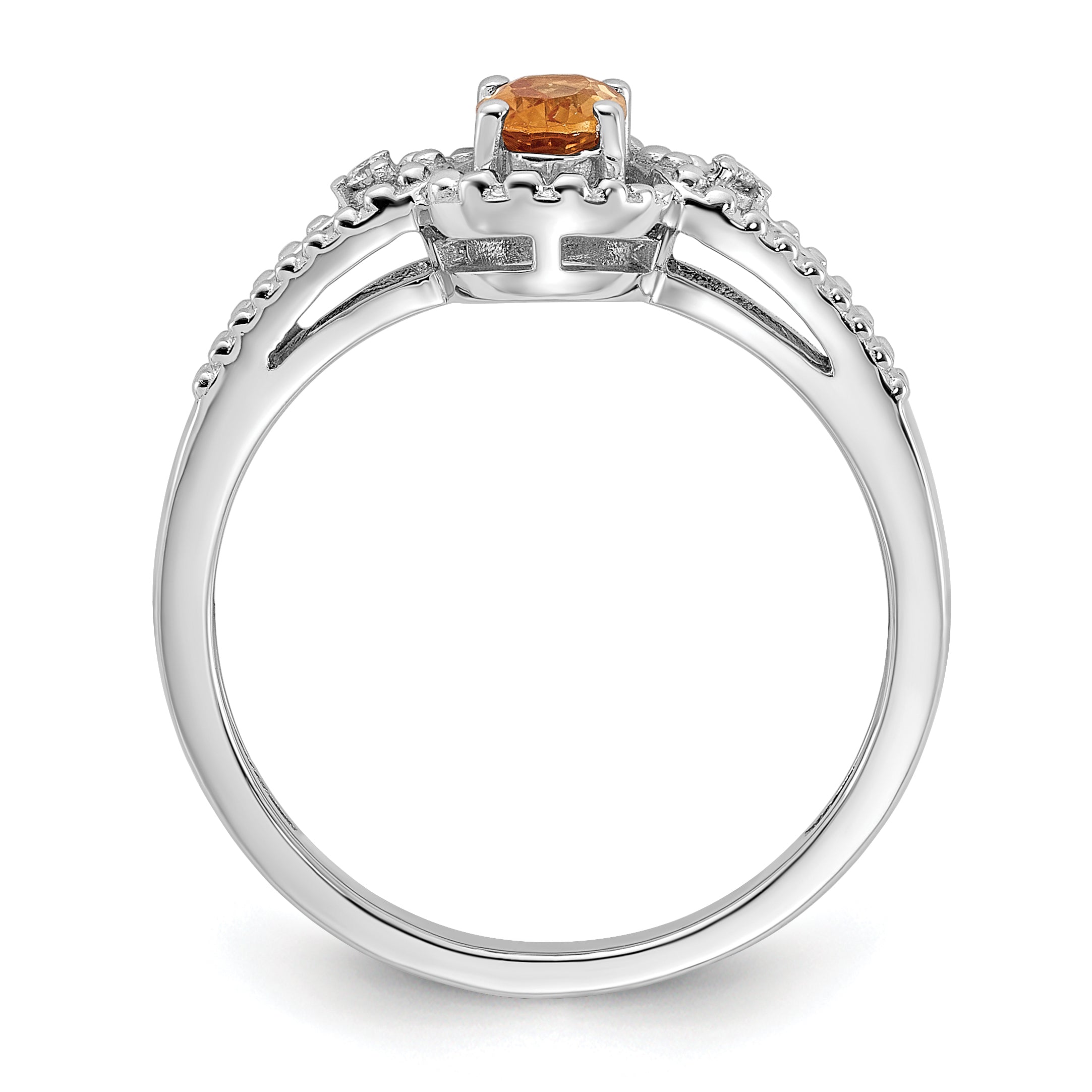 Sterling Silver Rhodium-plated Citrine & Diam. Ring