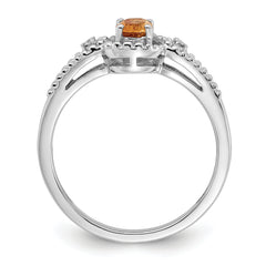 Sterling Silver Rhodium-plated Citrine & Diam. Ring