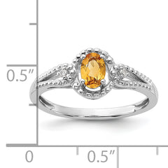 Sterling Silver Rhodium-plated Citrine & Diam. Ring