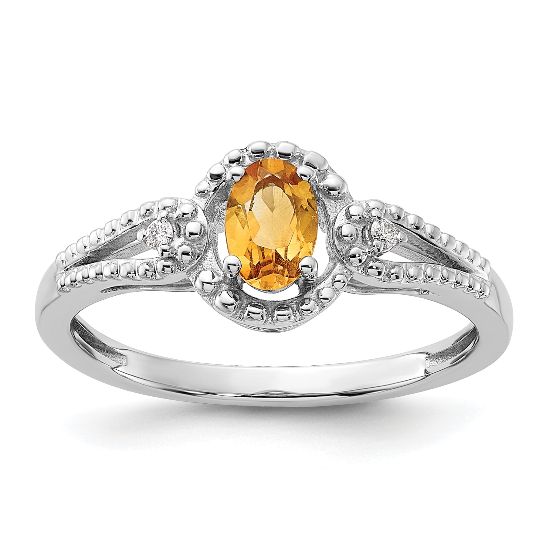 Sterling Silver Rhodium-plated Citrine & Diam. Ring Main image