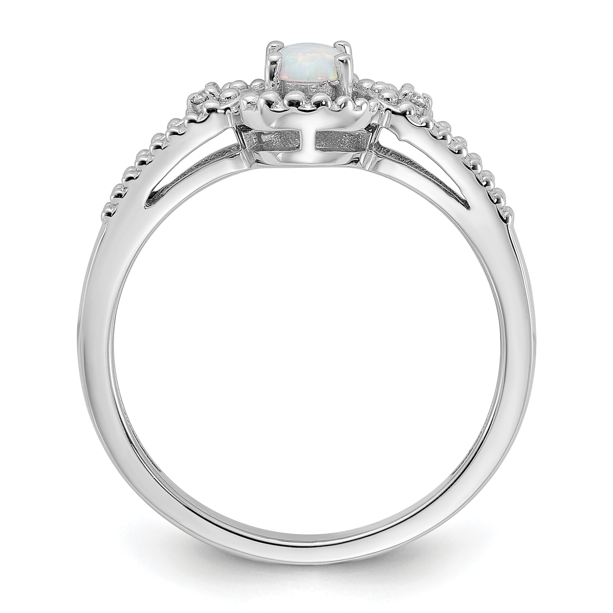 Sterling Silver Rhodium-Plated Created Opal & Diamond Ring Secondary image
