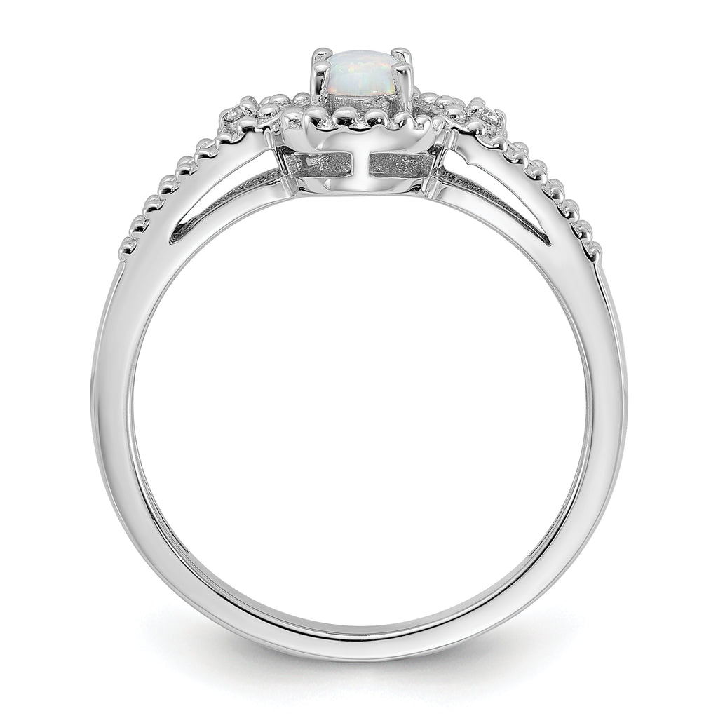 Sterling Silver Rhodium-plated Created Opal & Diam. Ring