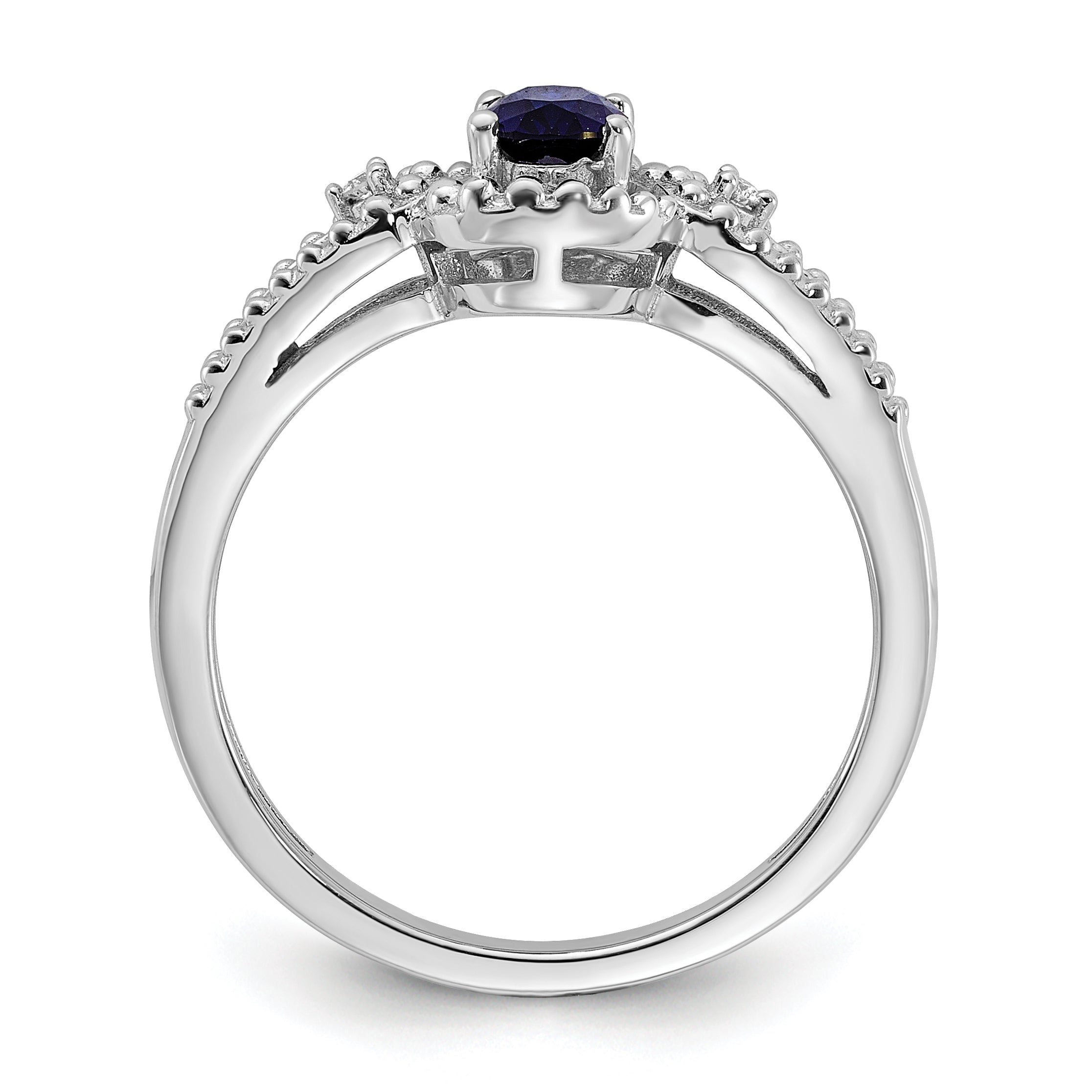 Sterling Silver Rhodium-Plated Created Sapphire & Diamond Ring Secondary image