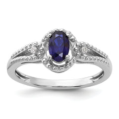 Sterling Silver Rhodium-plated Created Sapphire & Diam. Ring