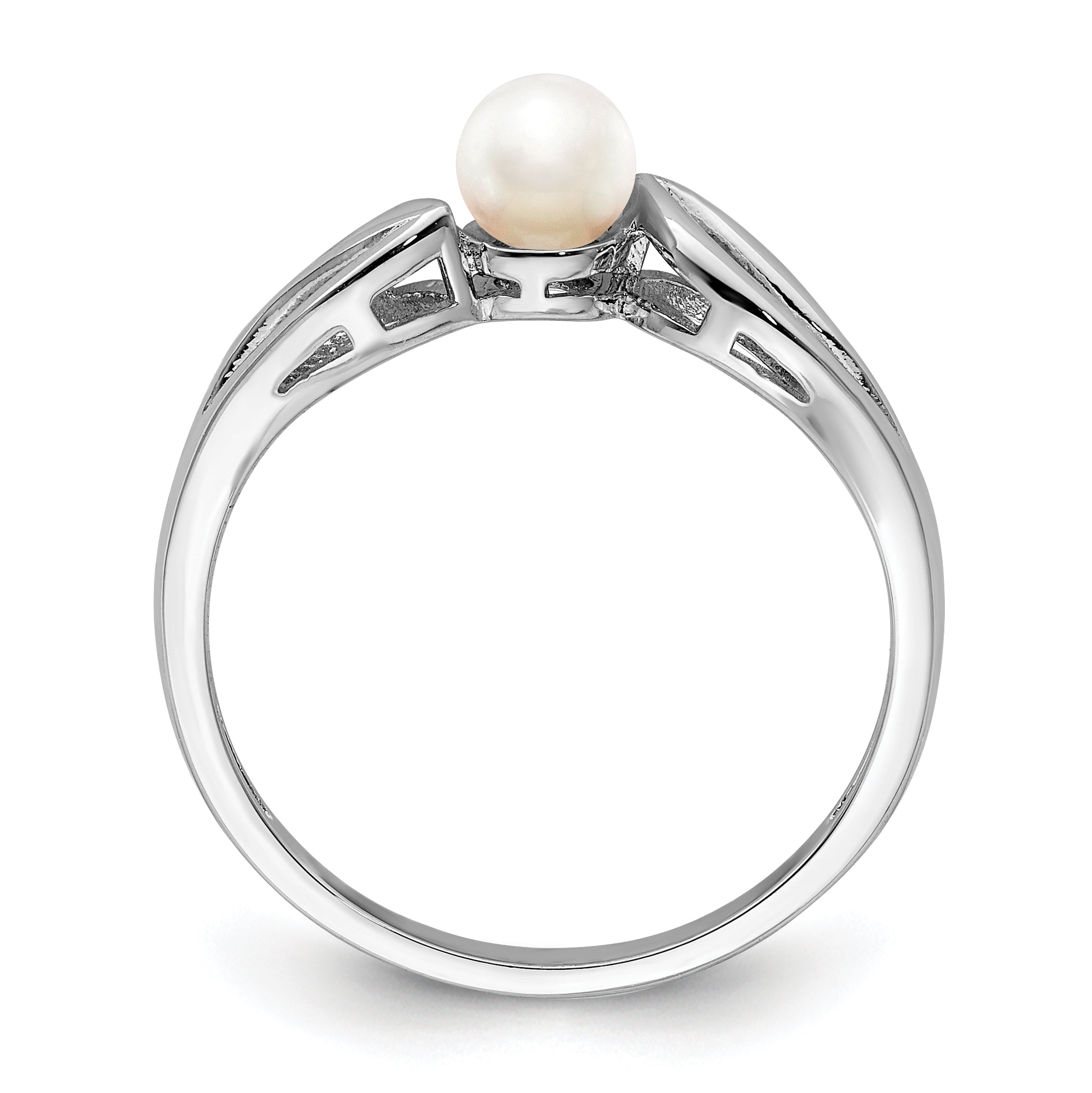 Sterling Silver Rhodium-plated FW Cultured Pearl Ring Secondary image