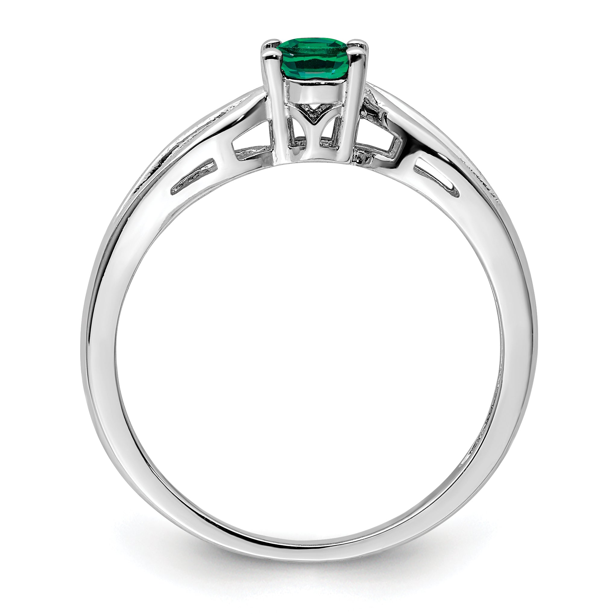 Sterling Silver Rhodium-plated Created Emerald Ring Secondary image