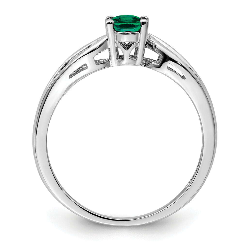 Sterling Silver Rhodium-plated Created Emerald Ring
