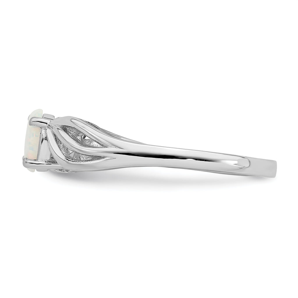 Sterling Silver Rhodium-plated Created Opal Ring