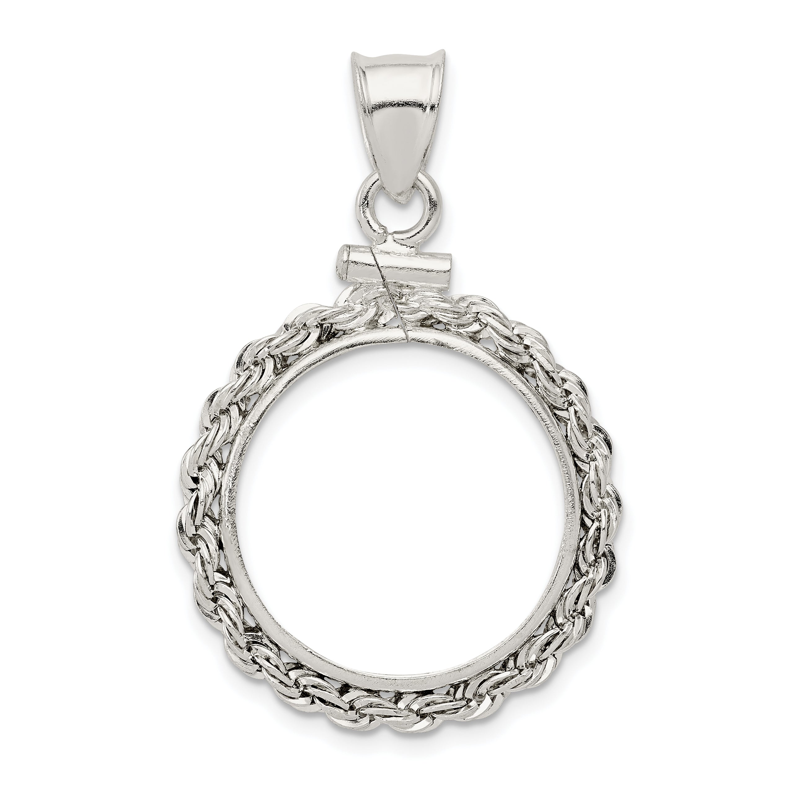 Wideband Distinguished Coin Jewelry Sterling Silver Polished Rope 19.1 x 1.5mm $0.01 Screw Top Coin Bezel Pendant Main image