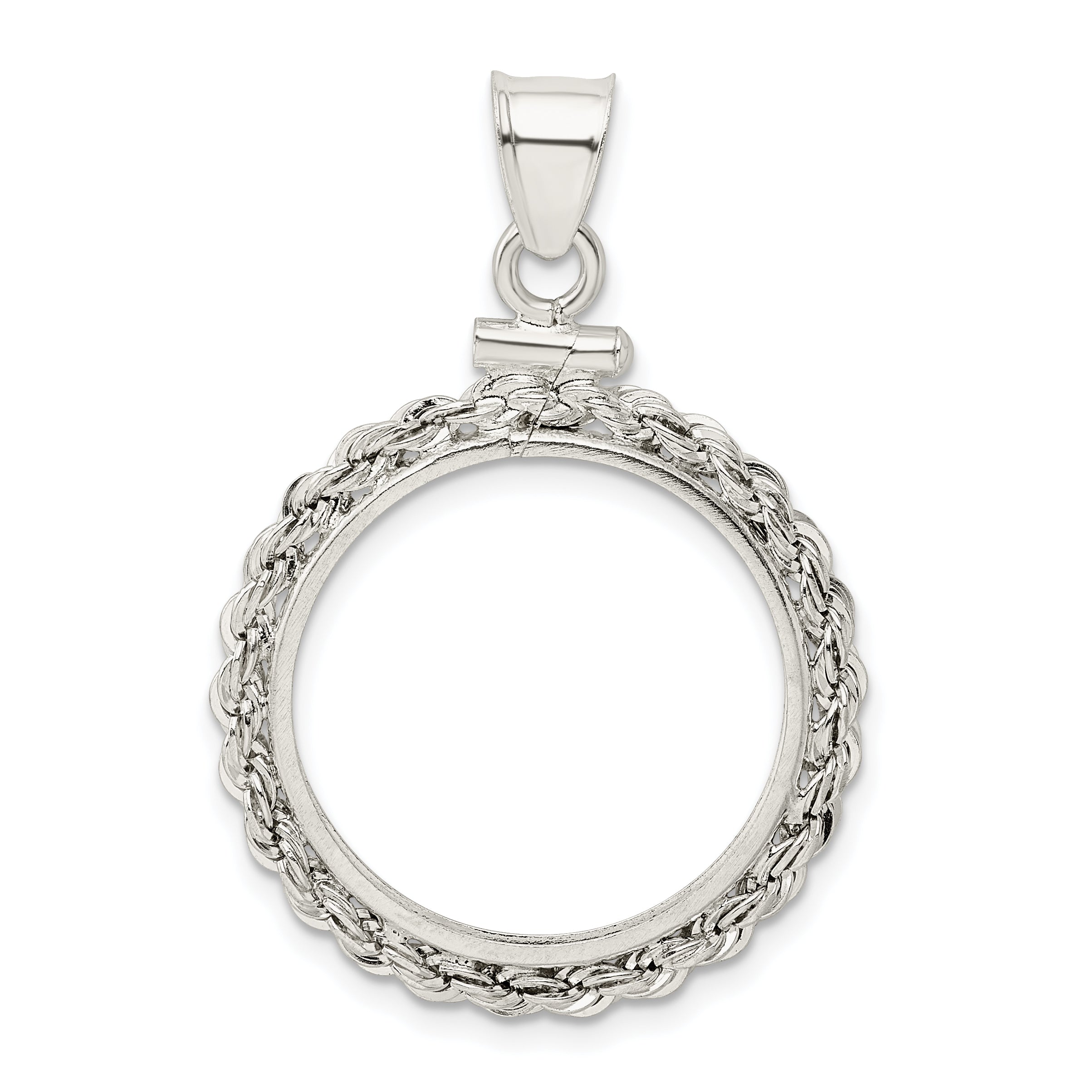 Wideband Distinguished Coin Jewelry Sterling Silver Polished Rope 21.1 x 2.0mm $0.05 Screw Top Coin Bezel Pendant