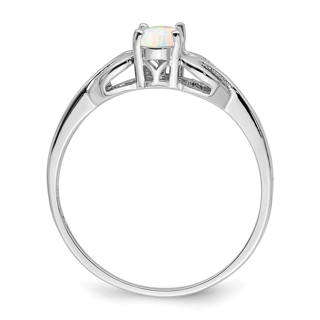 Sterling Silver Rhodium-plated Created Opal Ring