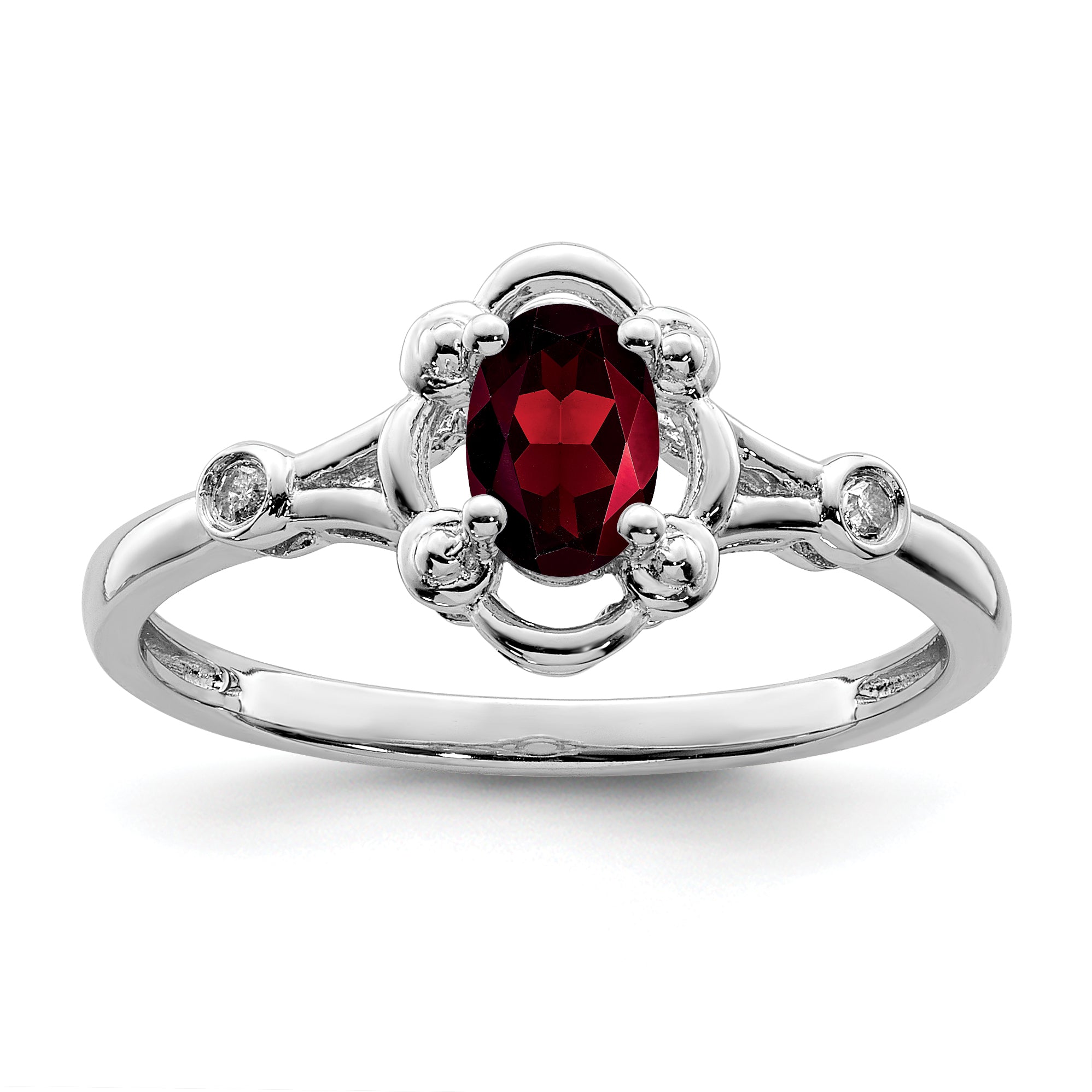Sterling Silver Rhodium-plated Garnet & Diam. Ring Main image