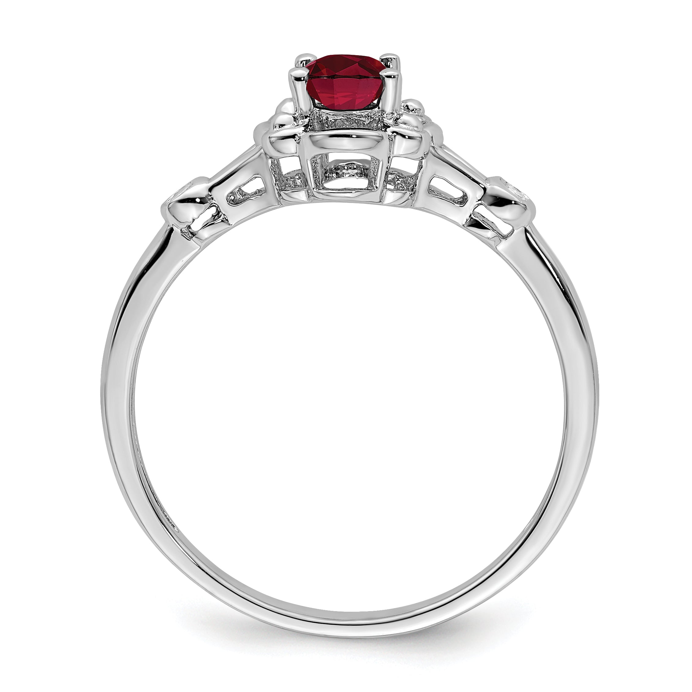 Sterling Silver Rhodium-plated Created Ruby and Diamond Ring Secondary image
