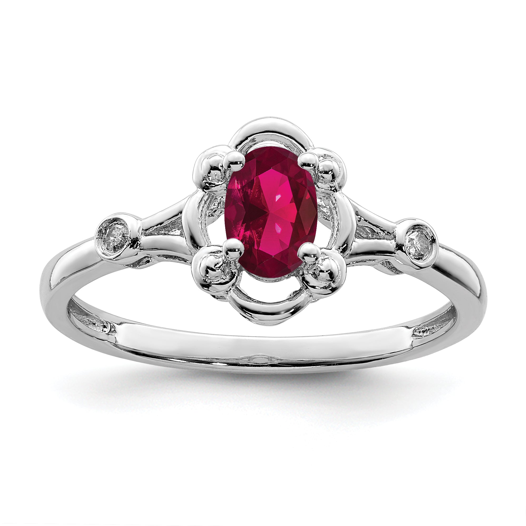 Sterling Silver Rhodium-plated Created Ruby & Diam. Ring Main image