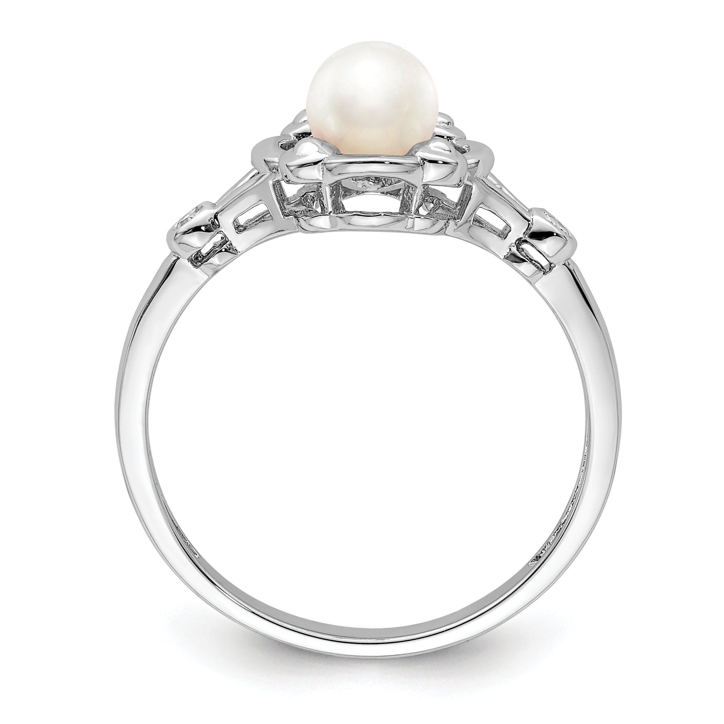Sterling Silver Rhodium-plated FW Cultured Pearl and Diamond Ring Secondary image