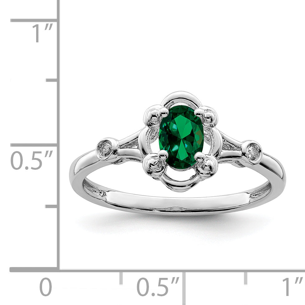 Sterling Silver Rhodium-plated Created Emerald and Diamond Ring Secondary image