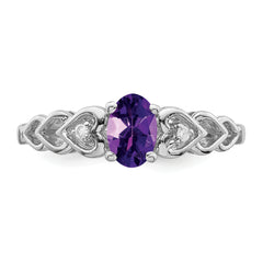 Sterling Silver Rhodium-plated Amethyst & Diam. Ring