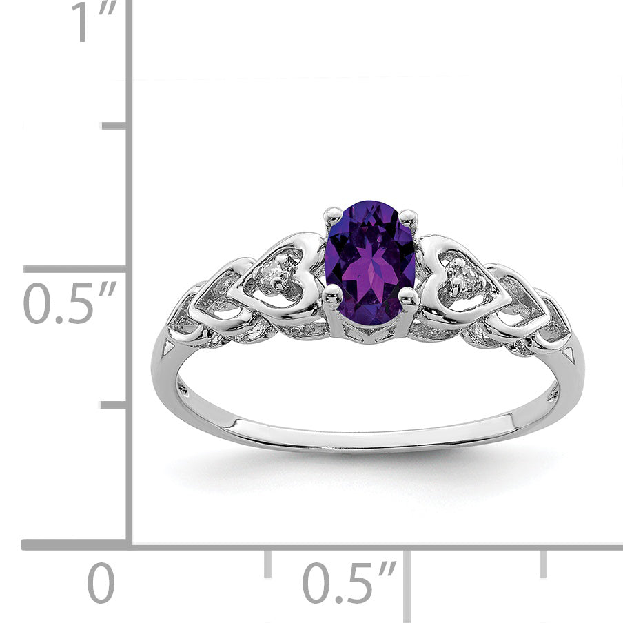 Sterling Silver Rhodium-plated Amethyst & Diam. Ring