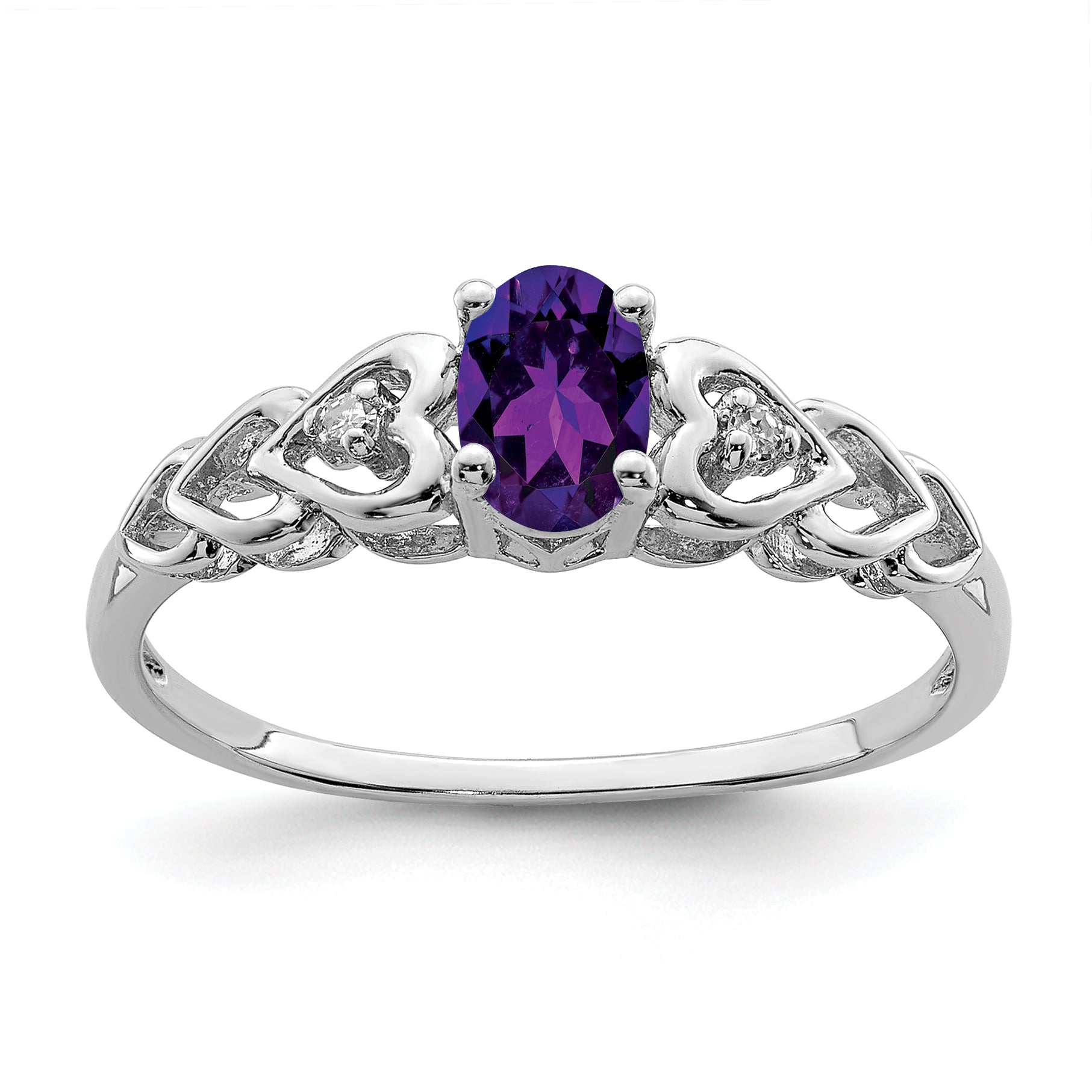 Sterling Silver Rhodium-plated Amethyst & Diam. Ring Main image