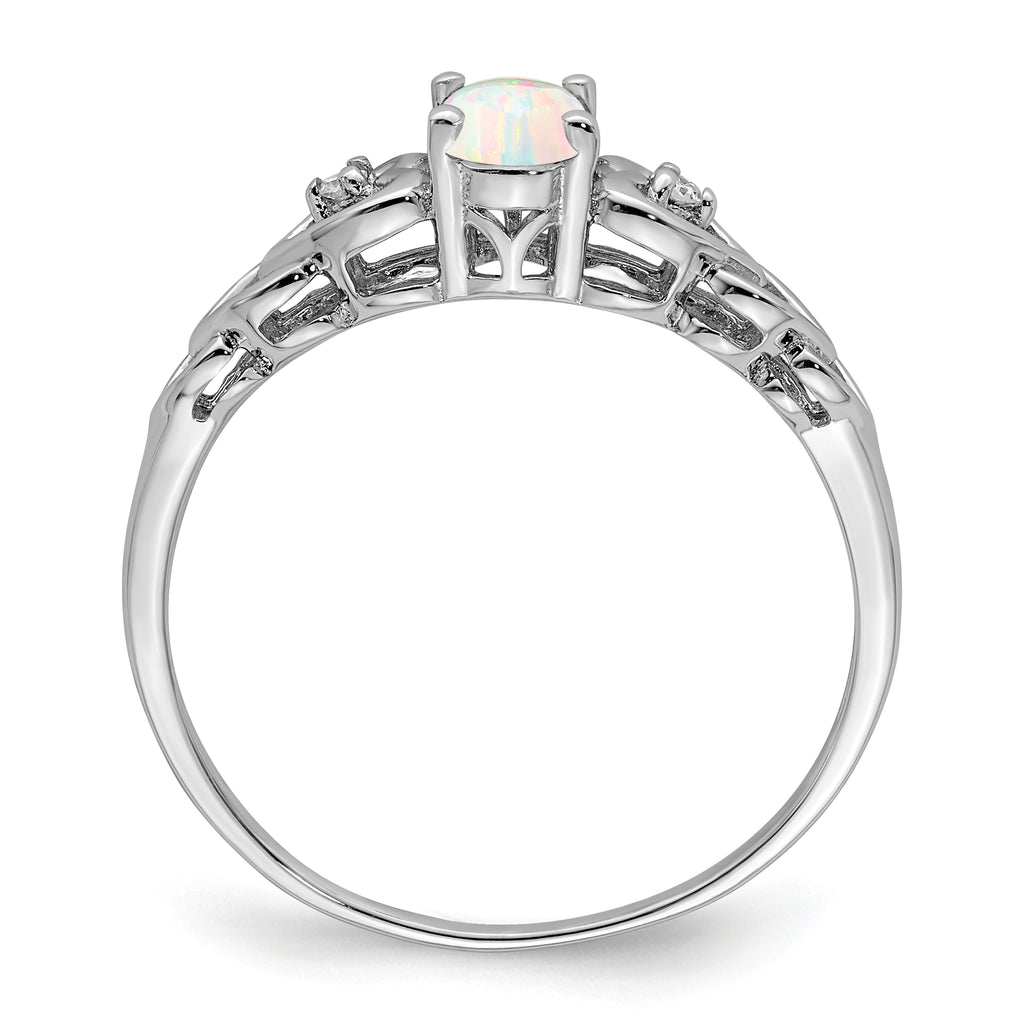 Sterling Silver Rhodium-plated Created Opal & Diam. Ring