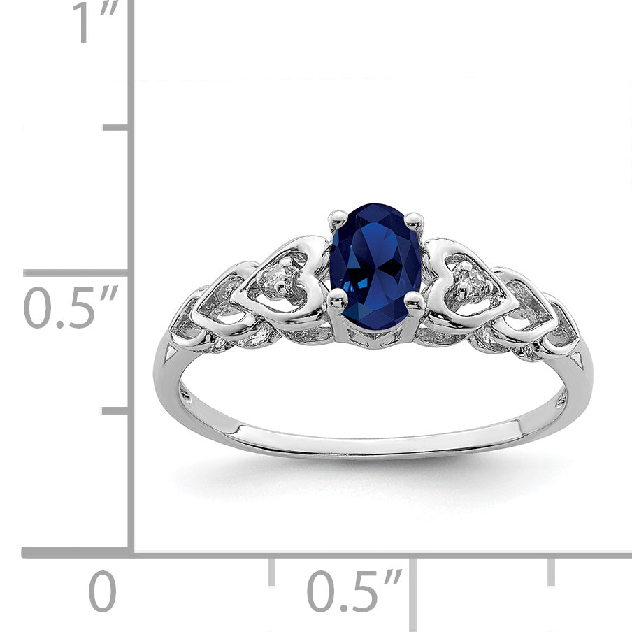 Sterling Silver Rhodium-plated Created Sapphire and Diamond Ring Secondary image