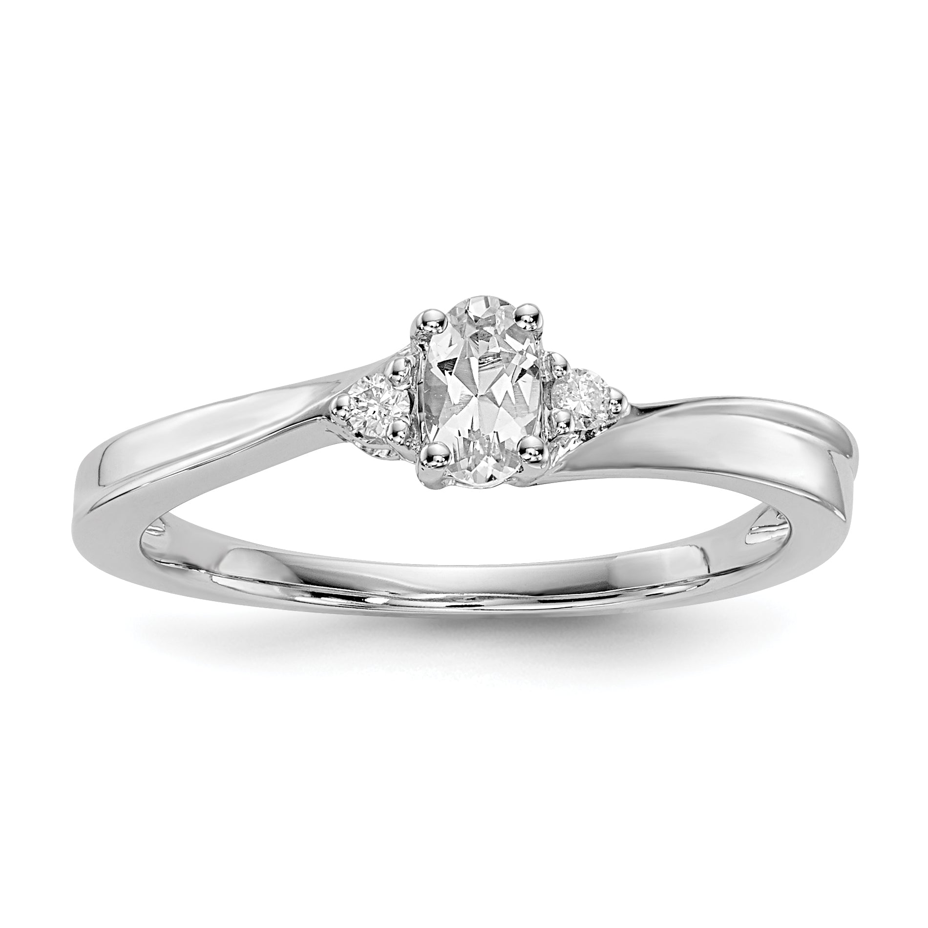 Sterling Silver Rhodium-plated CZ & Diamond Birthstone Ring Main image