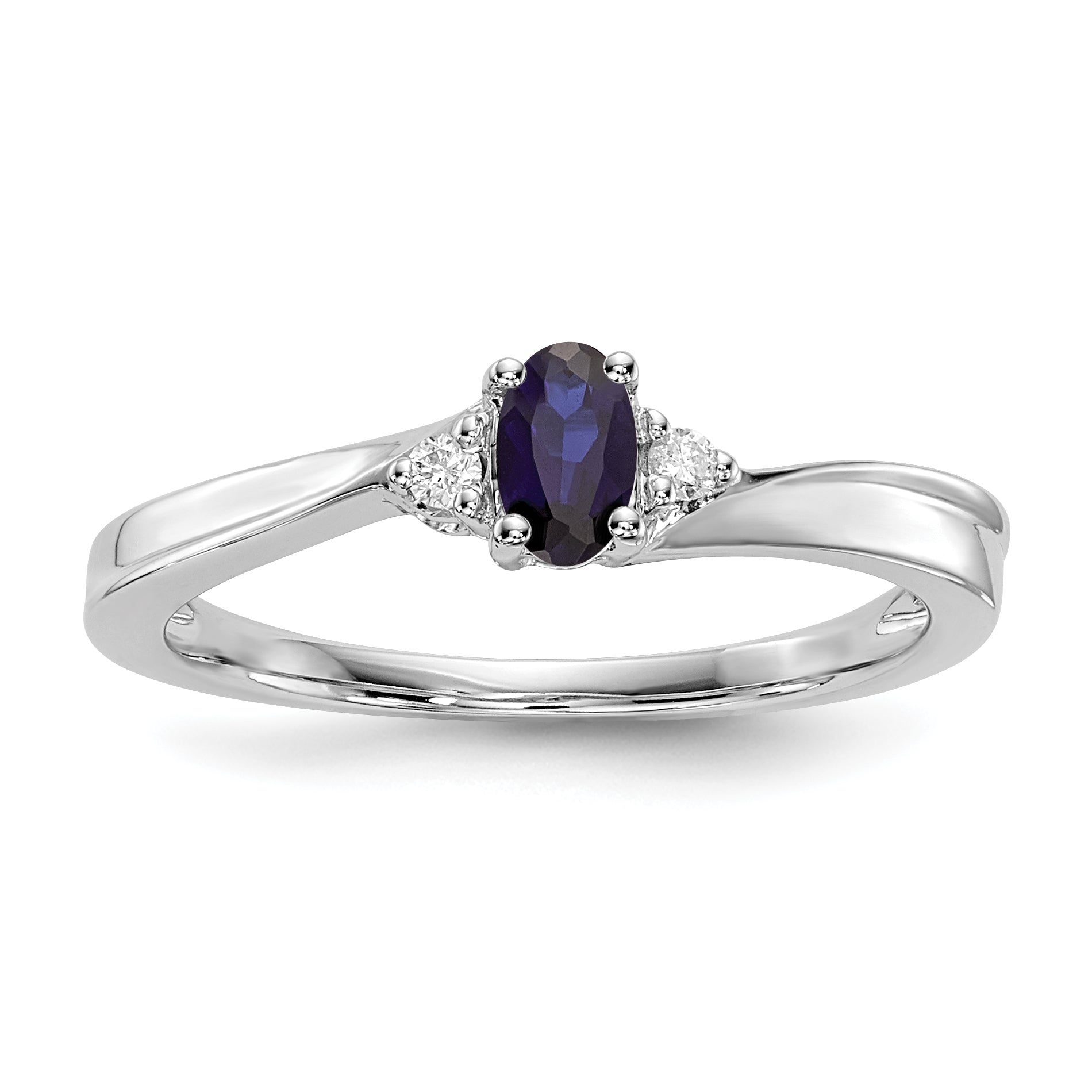 Sterling Silver Rhodium Diamond/Created Blue Sapphire Birthstone Ring Main image
