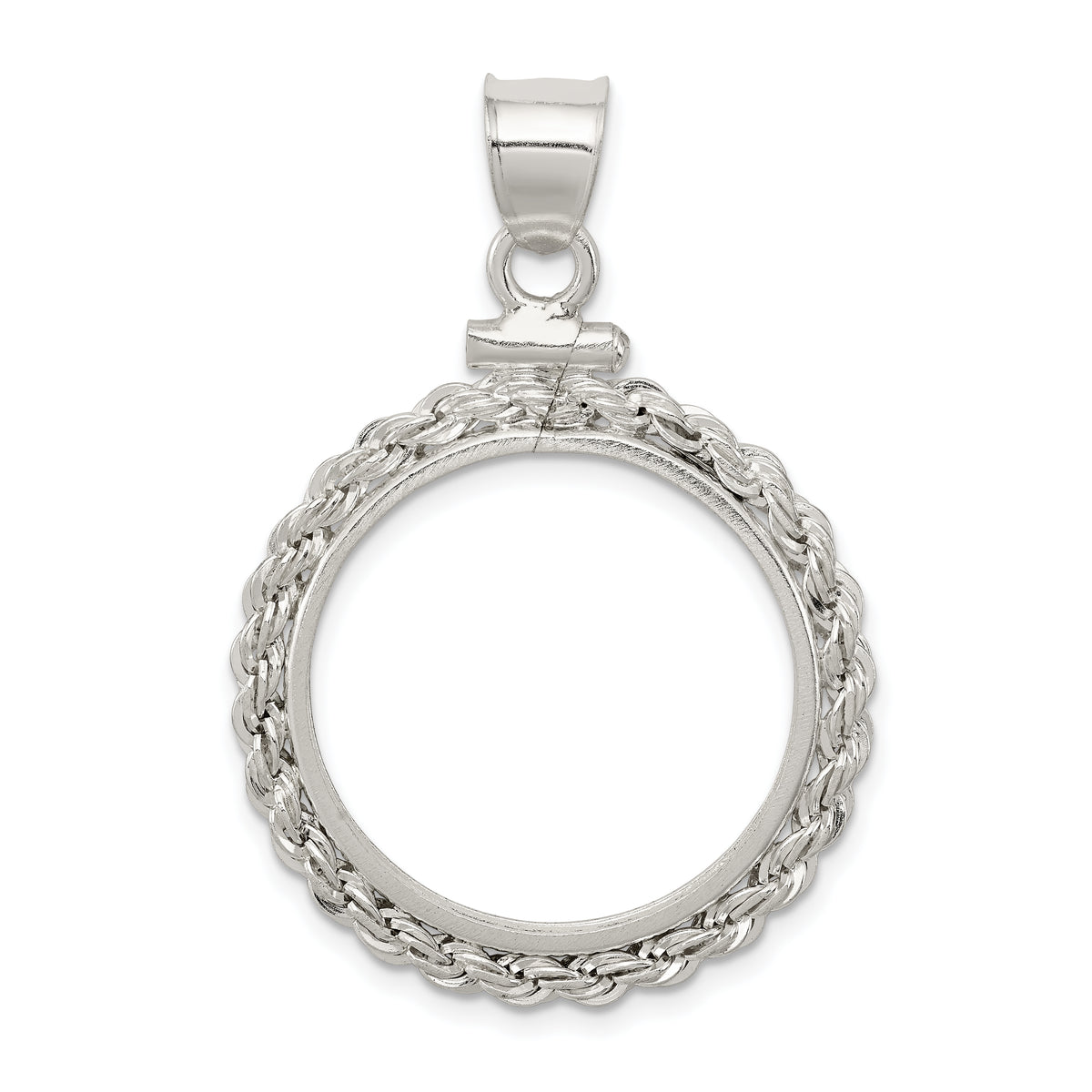 Wideband Distinguished Coin Jewelry Sterling Silver Polished Rope 21.1 x 2.0mm $0.05 Screw Top Coin Bezel Pendant