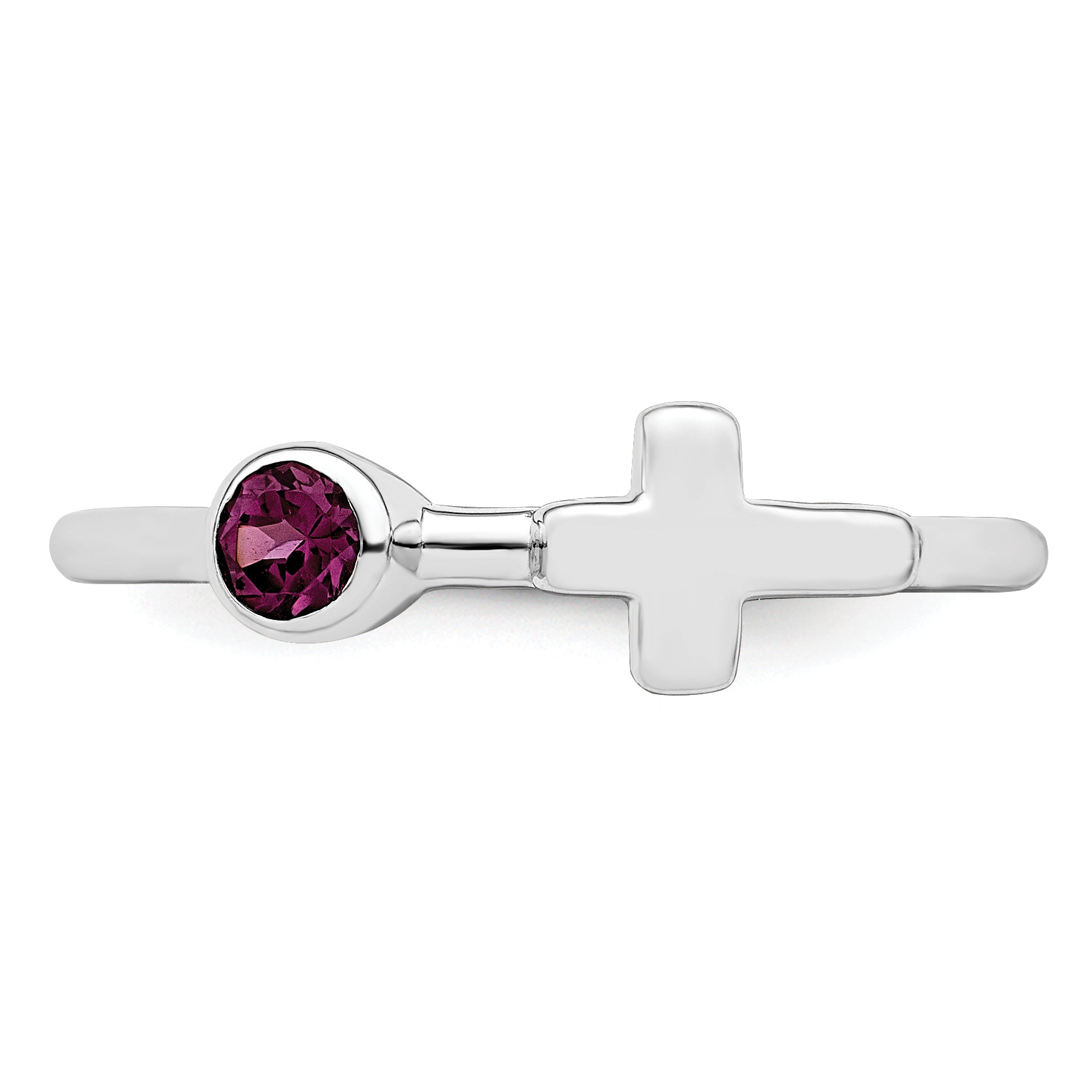 Sterling Silver Rhodium-plated Polished Cross Rhodolite Garnet Ring